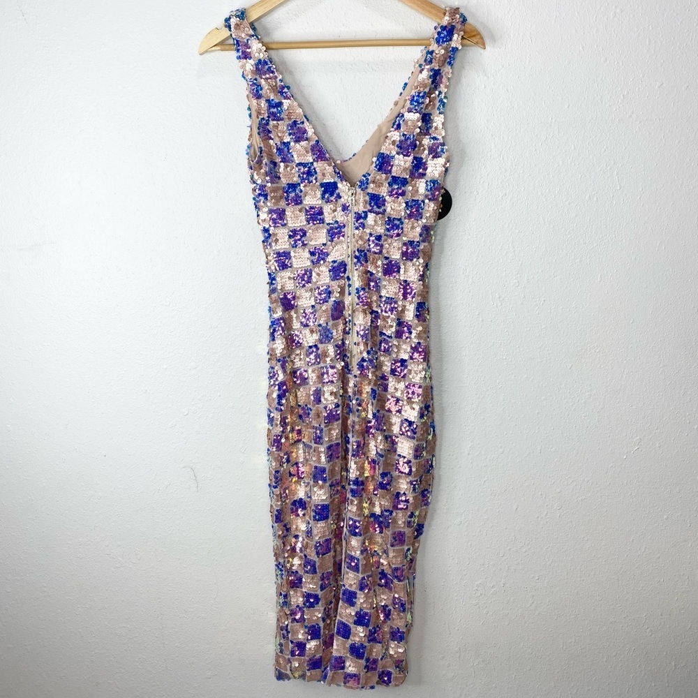 L’ATISTE Checkered Sequin Midi Dress In Multicolor Small NWT - Picture 5 of 13